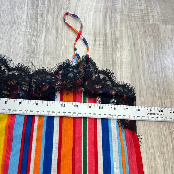 Zara Trafaluc Womens Cami Top Size L Colourful Rainbow Stripe Black Lace Trim - Picture 6 of 8